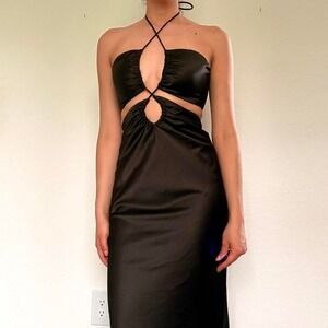 JGR & STN Black Satin Cutout Maxi Dress